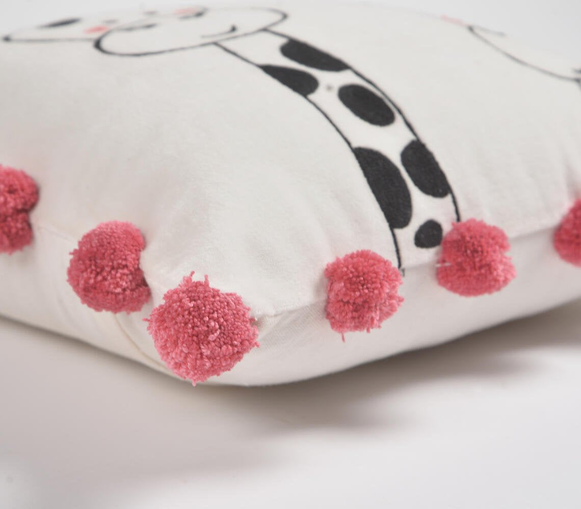 Pair of Giraffes Cushion Cover with Pom-poms