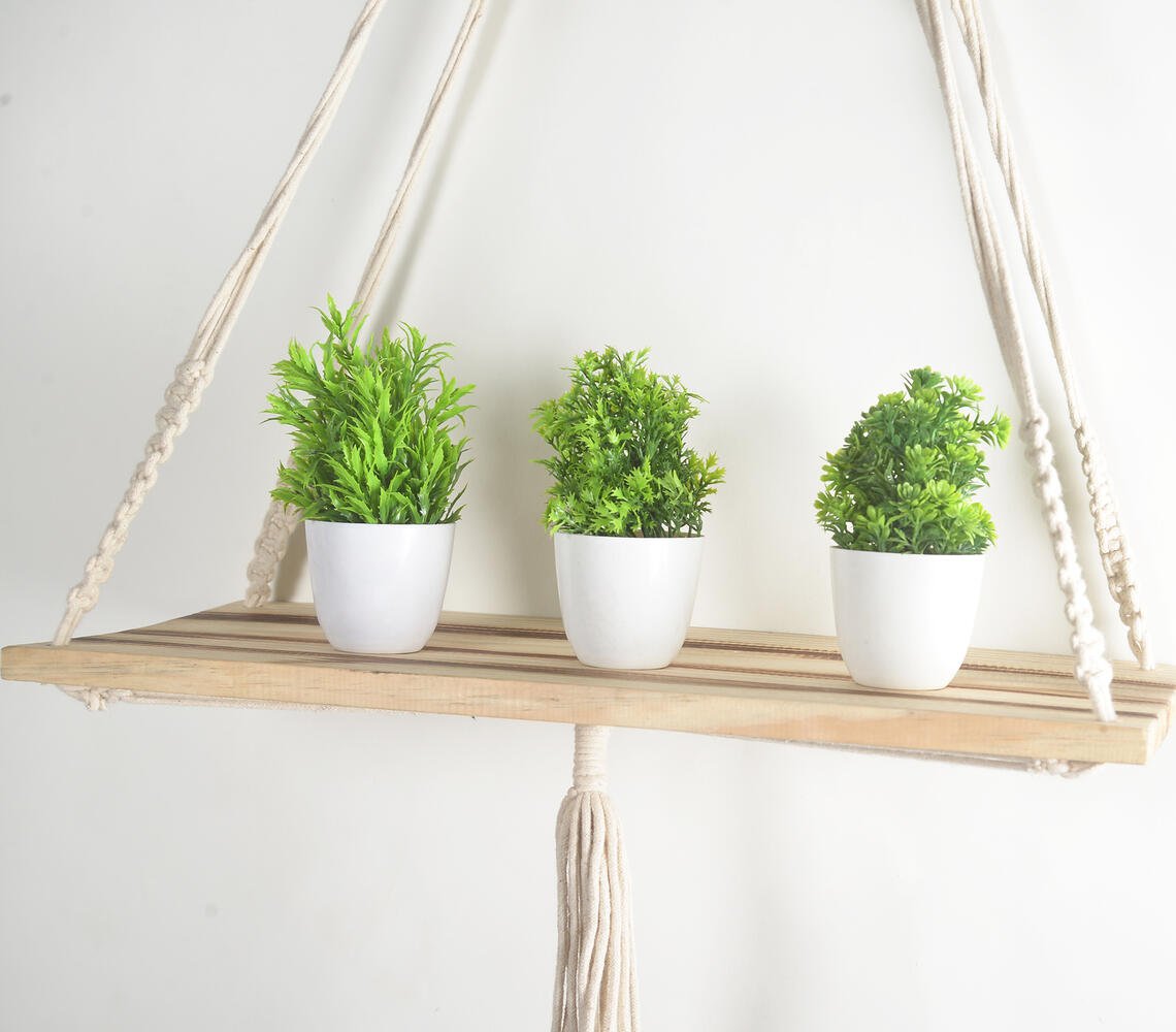 Boho Macrame &amp; houten hangende wandplank