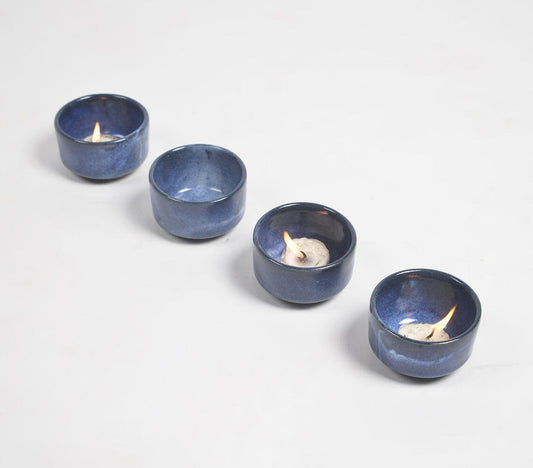 Marbled Blue Clay Tealight Holders (Set of 4)