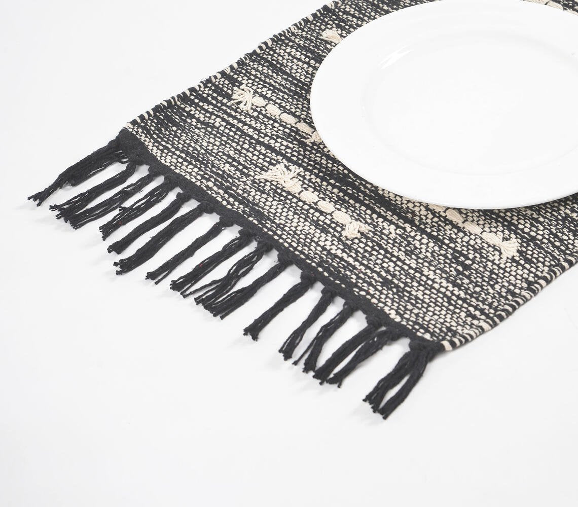 Handwoven Cotton Monotone Tasseled Placemats (Set of 4)