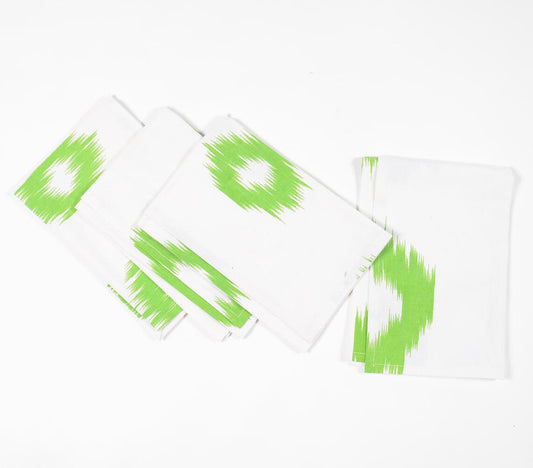 Set of 4 - Ikat Printed Green Napkins