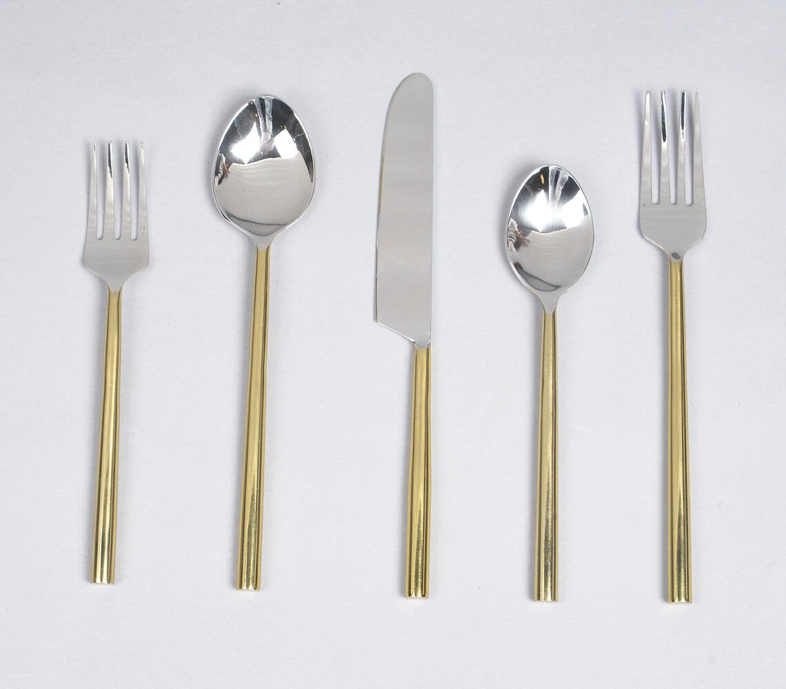 Silver & Gold-Toned Stainless Steel Cutlery Set (Set of 5)