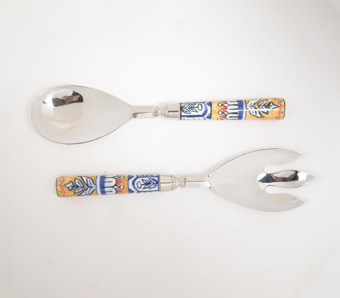 Hand Painted Ceramic & Stainless Steel Salad Serving Spoon