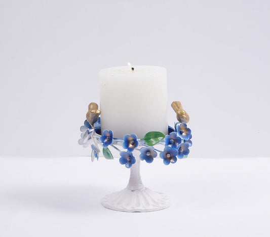 Enamelled Iron Birds & Flowers Candle Stand