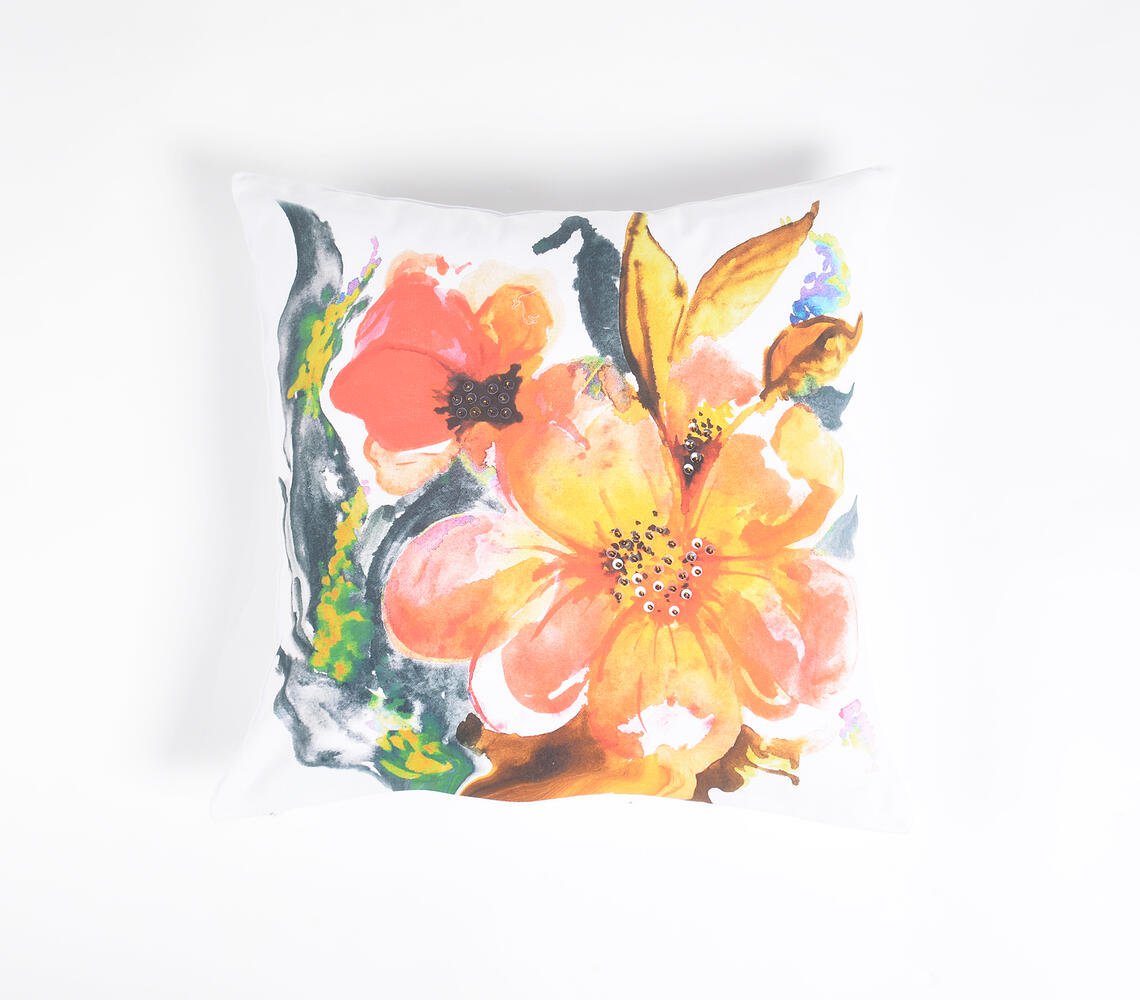 Statement aquarel bloemen katoenen kussenhoes