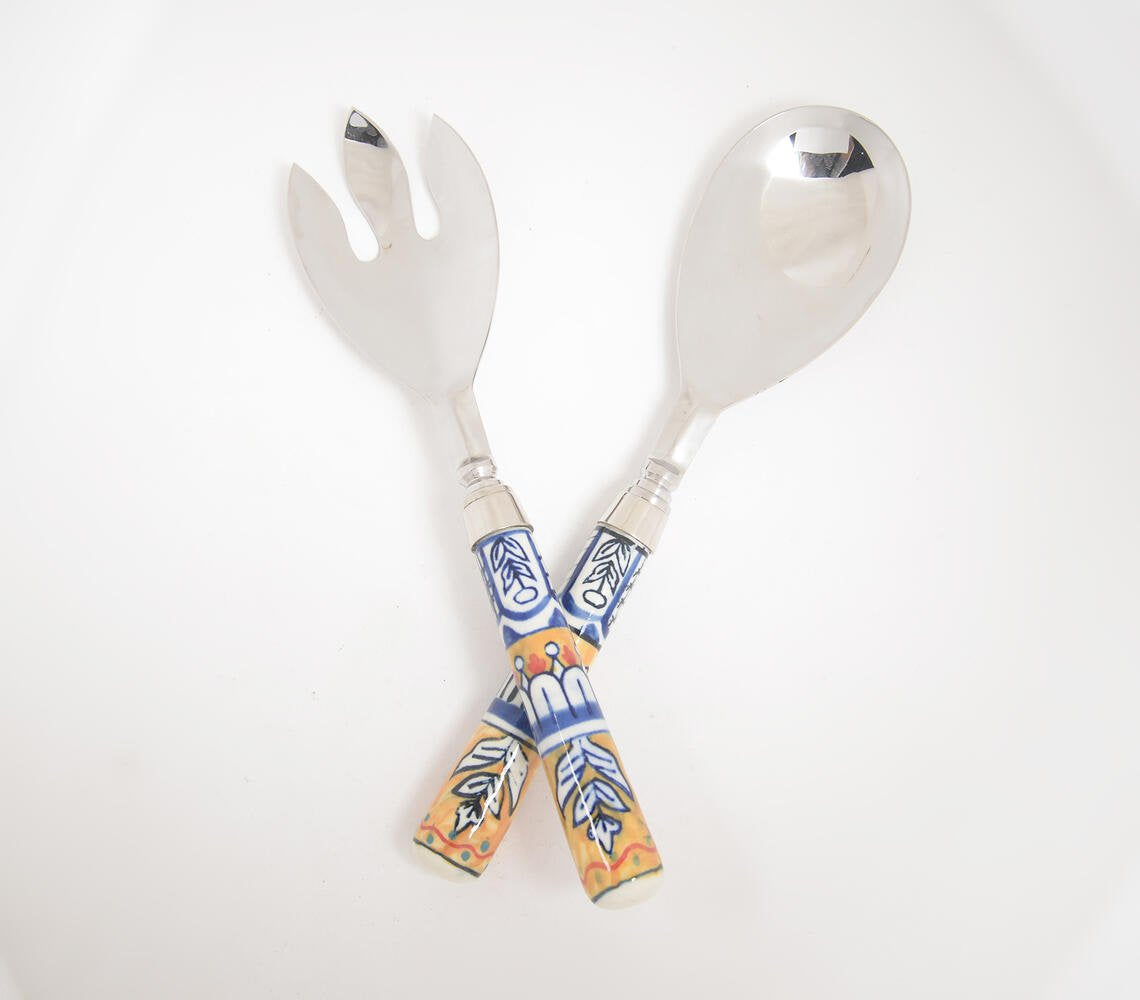 Hand Painted Ceramic & Stainless Steel Salad Serving Spoon