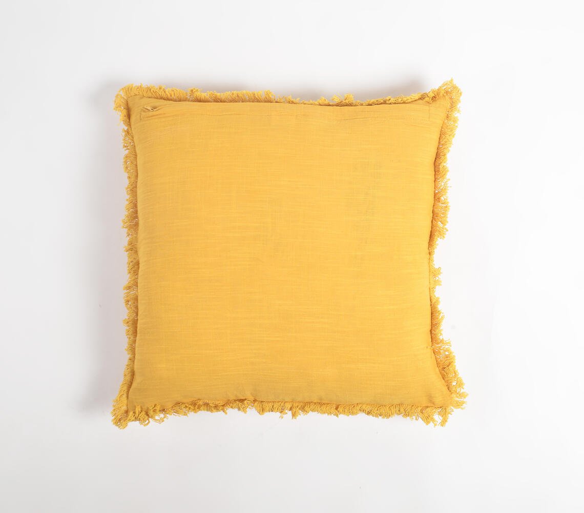 Solid Amber Cotton Linen Cushion Cover with Frayed Border, 18 x 18 inches