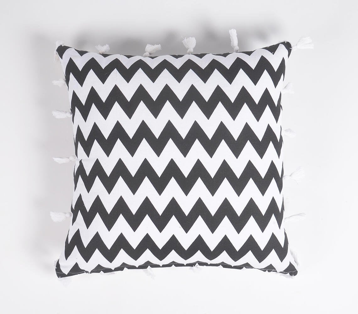 Chevron Printed & tasseled Handloom Cotton Cushion Covers (set of 2)