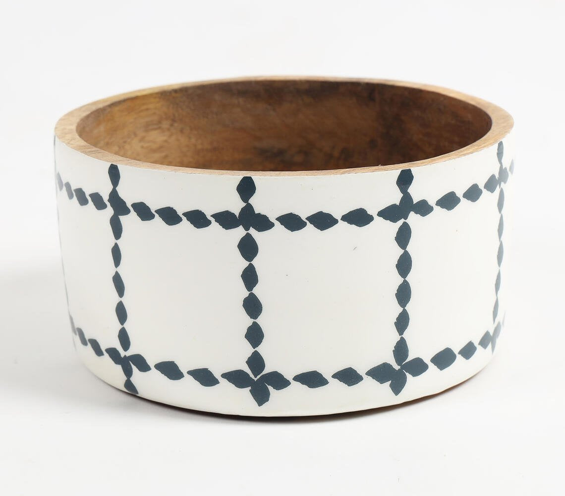 Enamelled Geometric Wooden Serving Bowl (S)