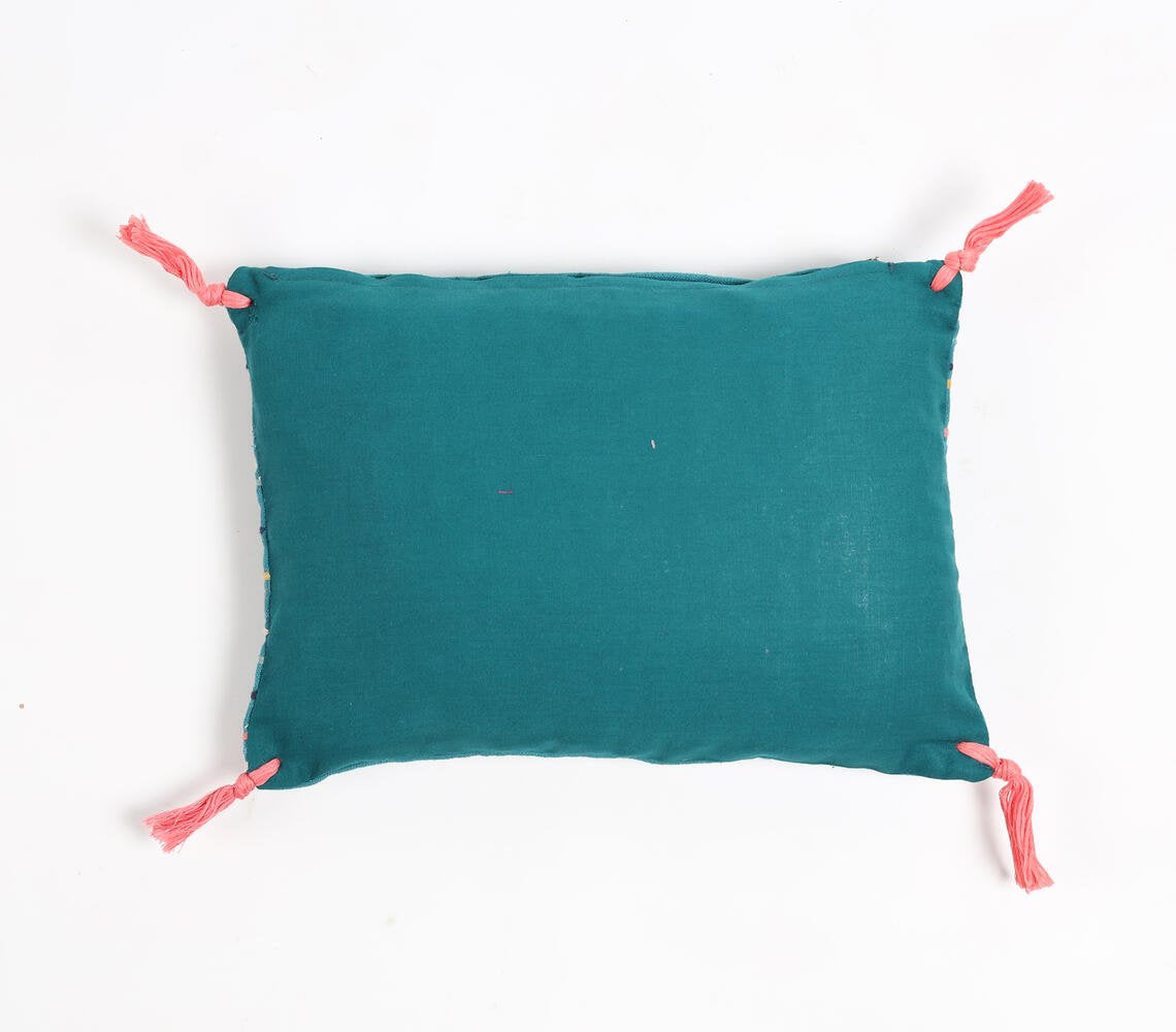 Gestreepte en kwastjes Slub Teal lumbale hoes, 12 x 8 inch