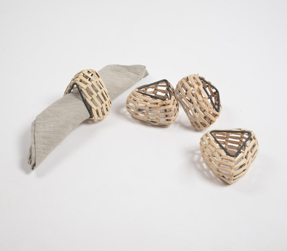 Handmade Cane & Iron Triangular Napkin Ring (Set of 4)