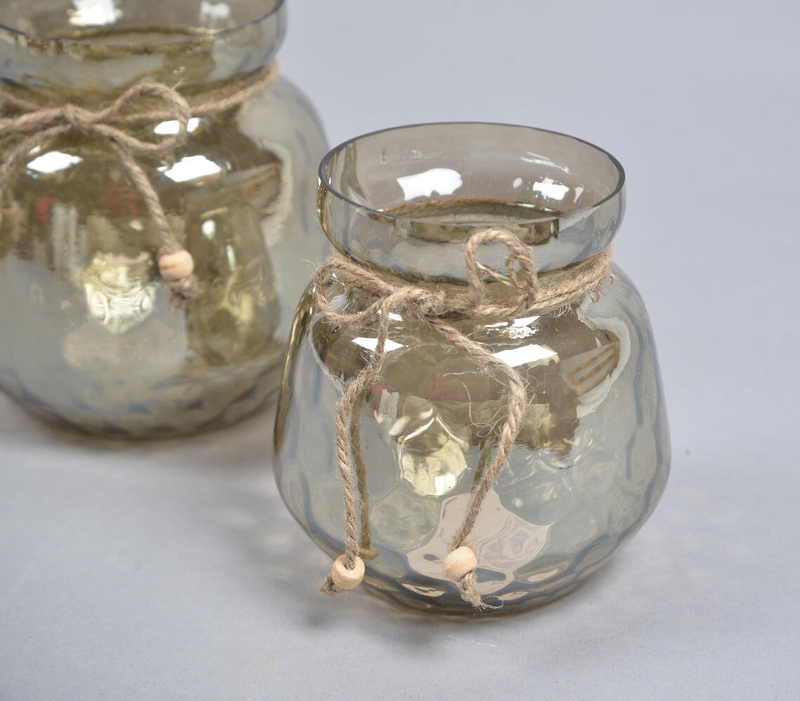 Mercury Toned Smokey Glass Votives (Set of 2)