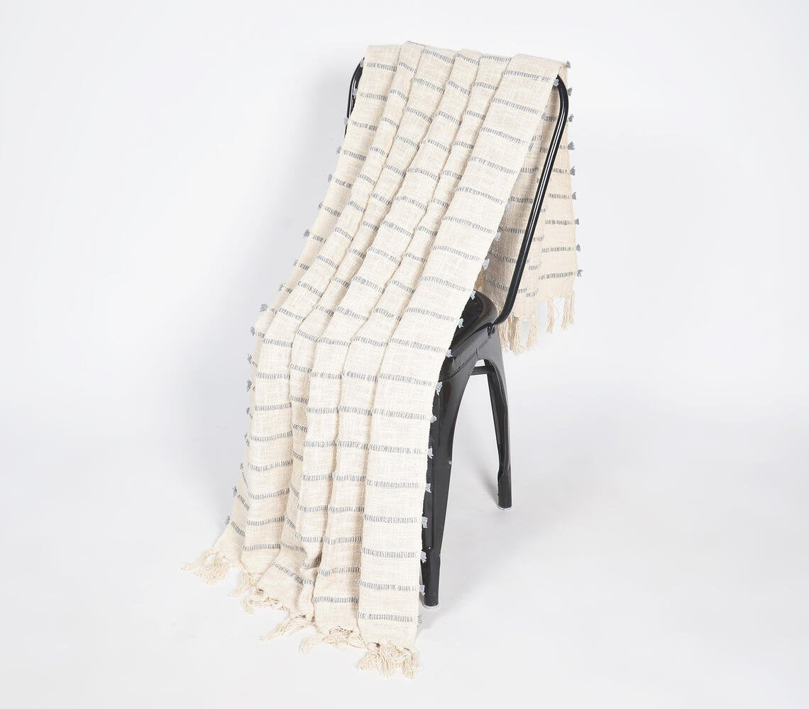 Handwoven Striped Cotton Throw with Tassels