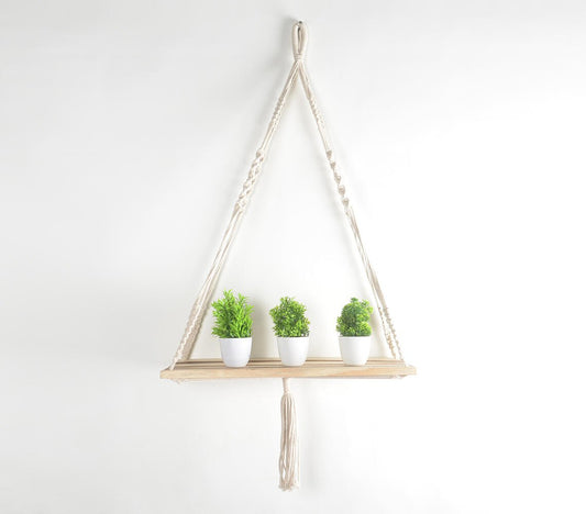 Boho Macrame &amp; houten hangende wandplank