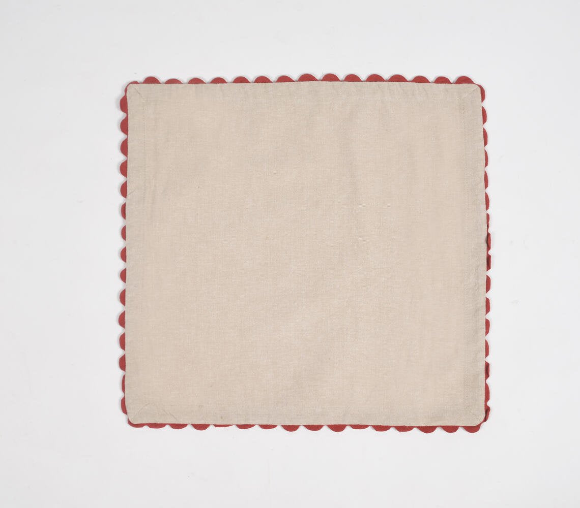 Set of 4 - Solid Taupe Table Napkins with Scarlet Scallop Edges