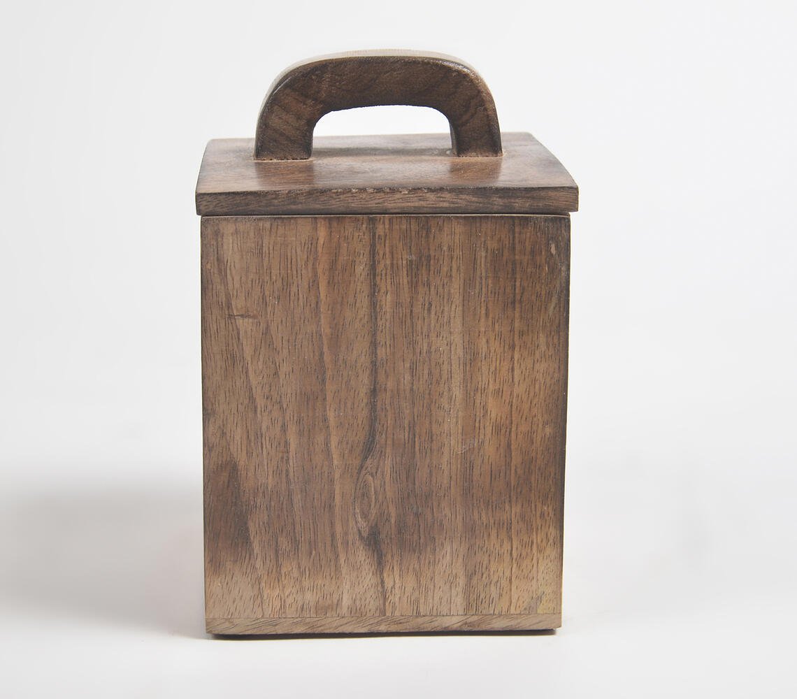 Earthy Wooden Square Jar With Lid