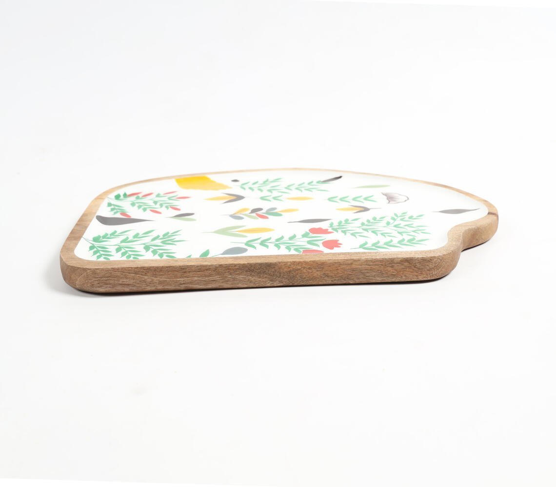 Enamelled Botanical Abstract-Shaped Wooden Serving Platter