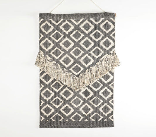 Geometric Print Cotton Fringed Patches Wall Hanging