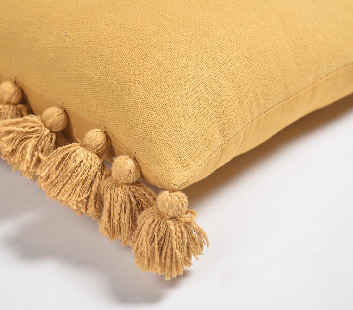 Solid Mustard Tasseled Cushion cover, 17.2 x inches