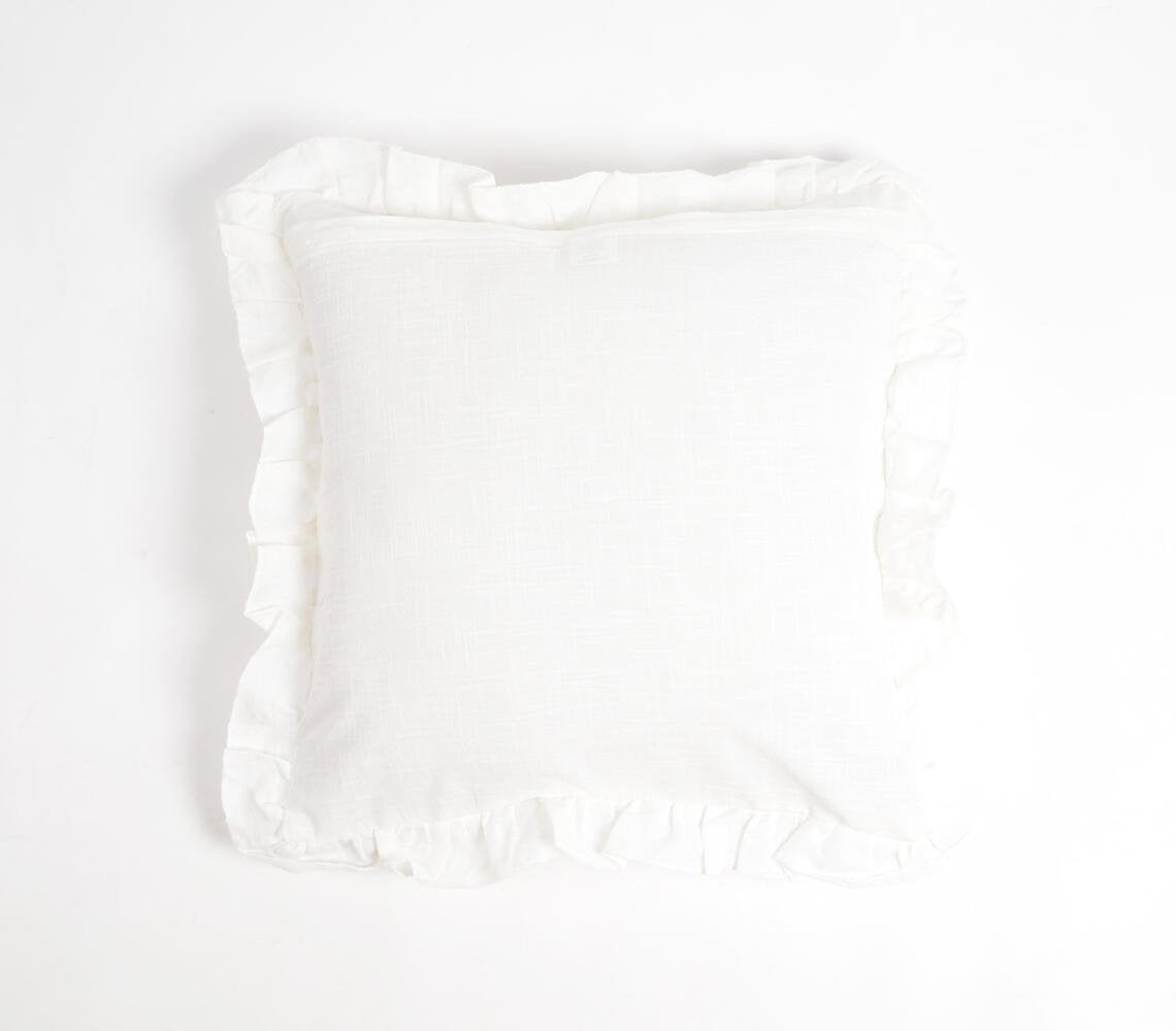 Solid Cotton Linen Cushion Cover with Frilled Border, 18 x 18 inches