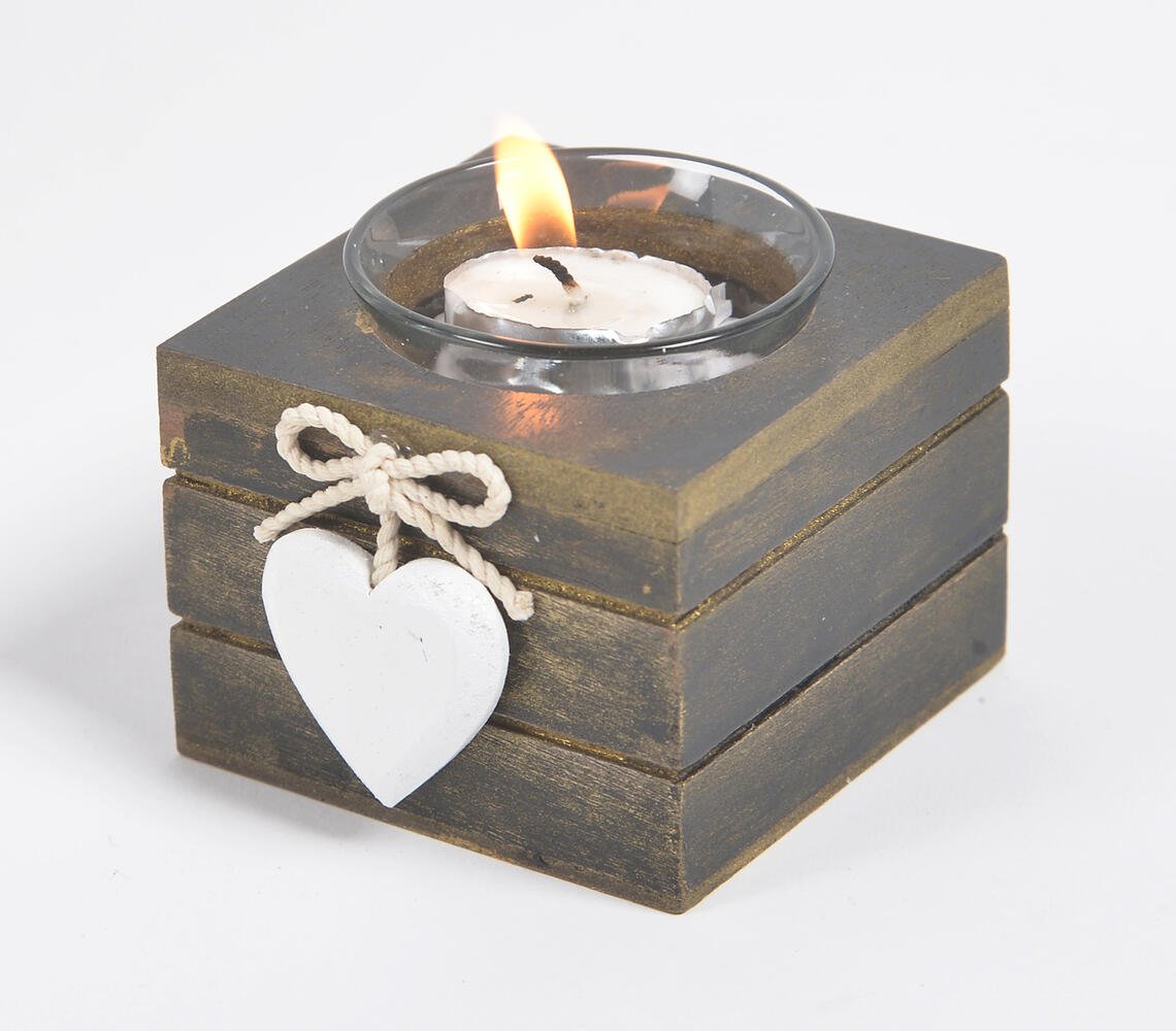 Heart Accent MDF Umber Tealight Holder