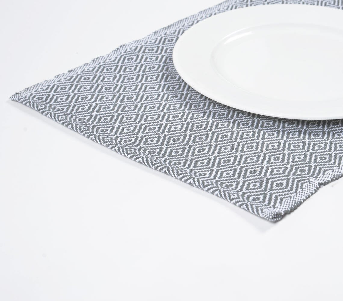 Monochroom katoenen placemats met diamantmotief (set van 6)