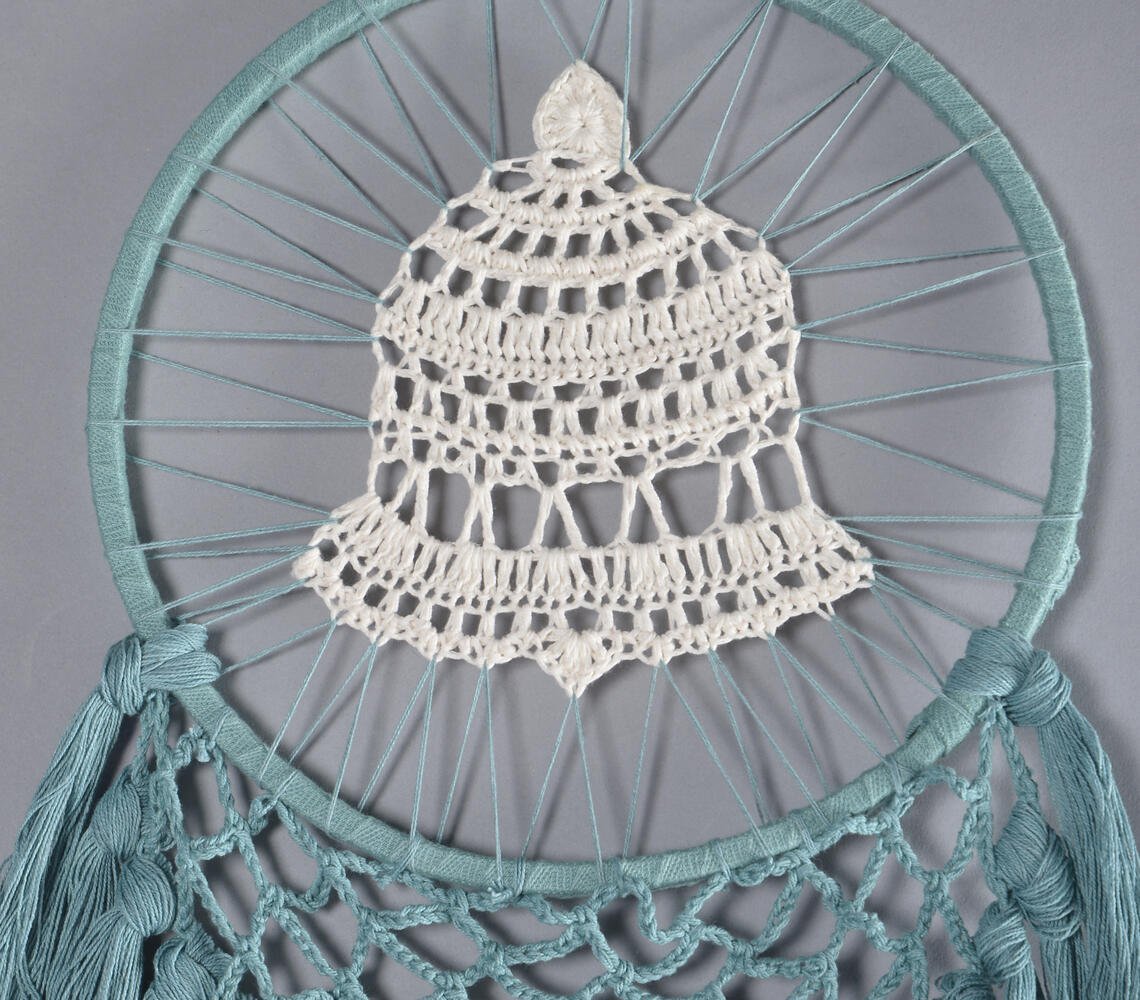 Teal Crochet Dreamcatcher with Bell Motif