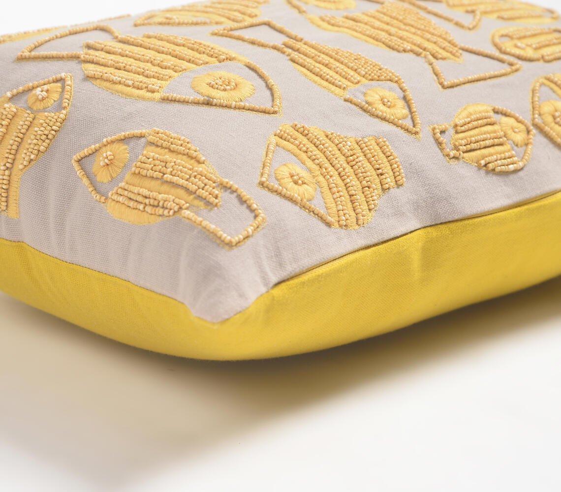 Yellow Fish Embroidered lumbar cushion Cover