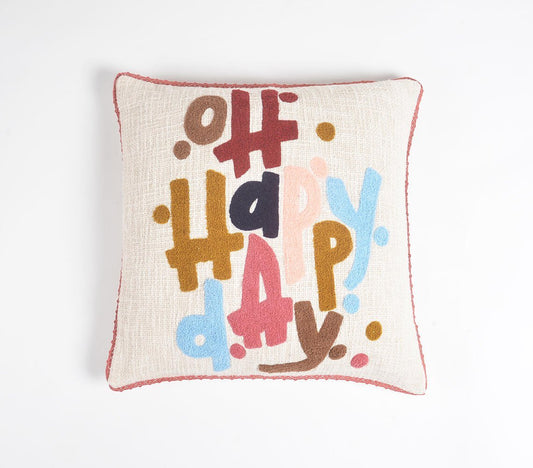 Oh Happy Day Cushion Cover with Lace Piping