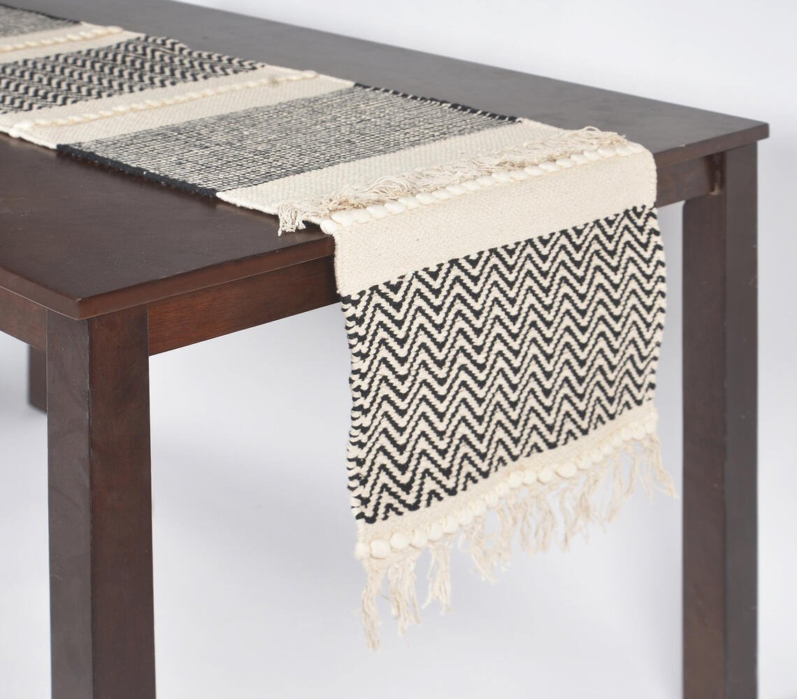 Handwoven Chevron Cotton Tasseled Table Runner