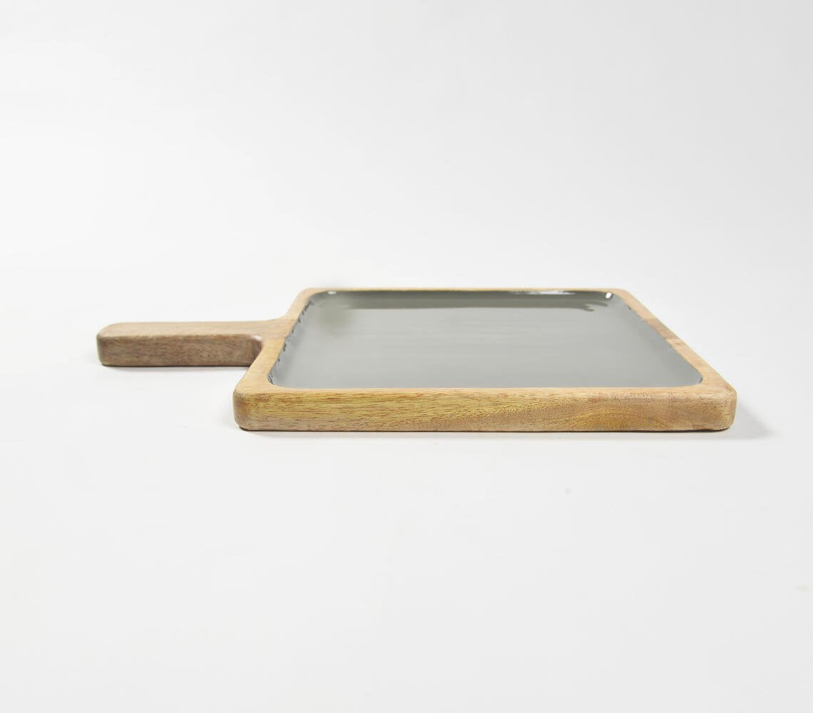 Enamelled Grey Wooden Cheese board