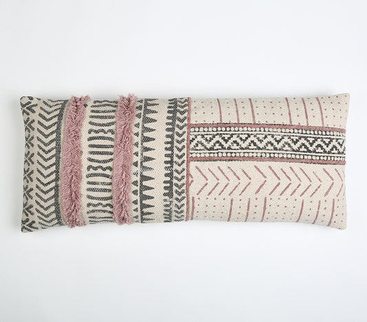 Block Printed & tufted Lumbar Cushion cover