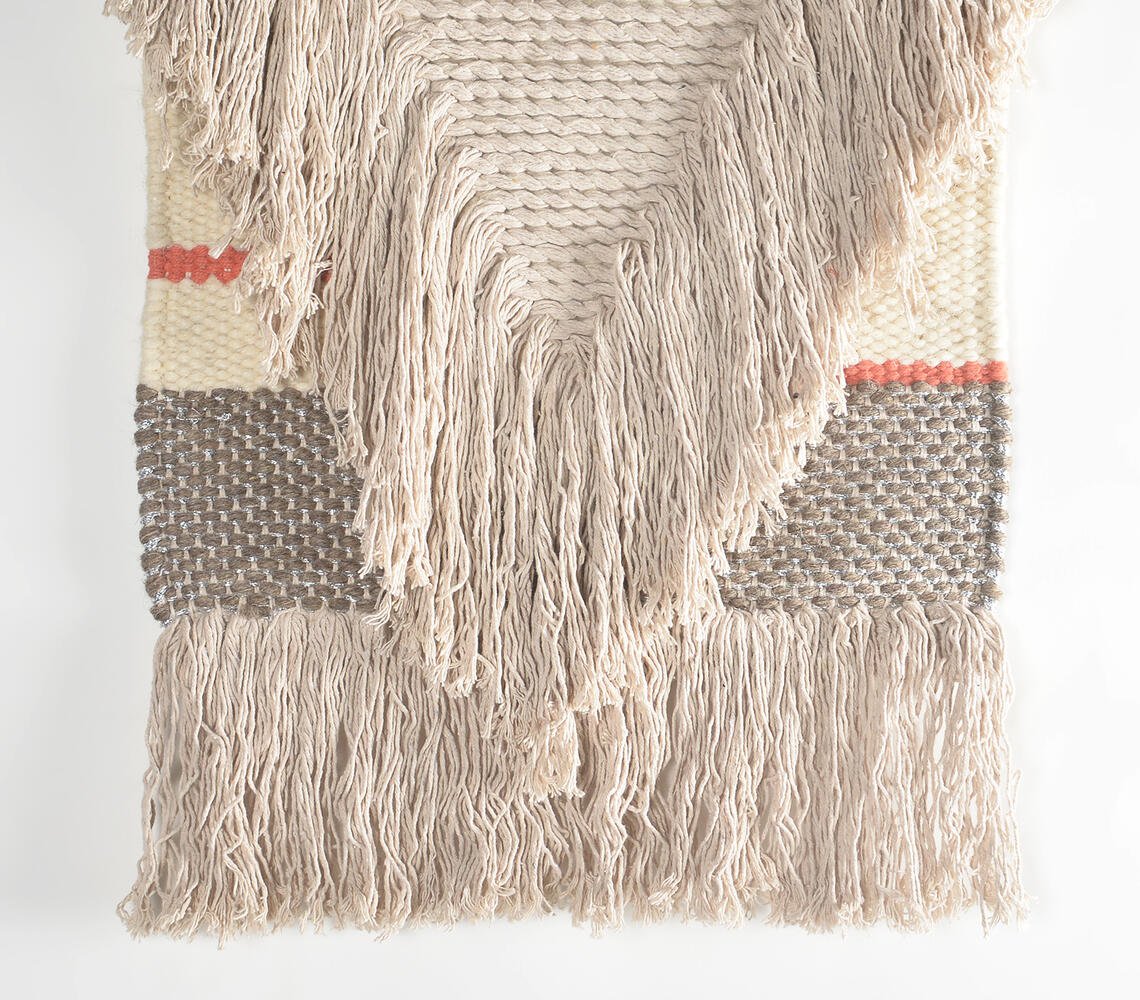 Fringed Neutral Handwoven Cotton & Wool Wall Hanging