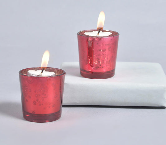 Mercury Tinted Scarlet Glass Votives (set of 2)