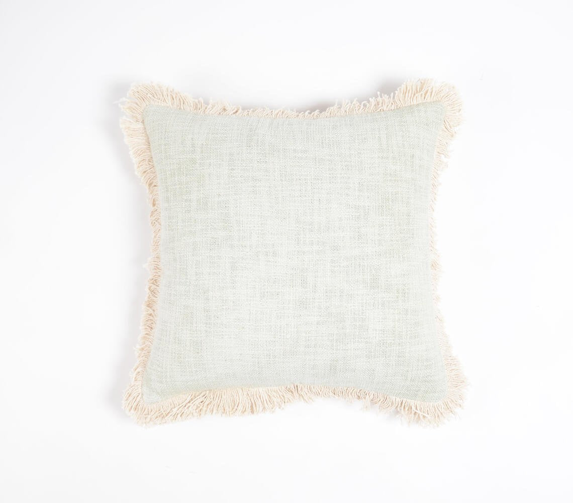 Solid Light Grey Cushion Cover with Frayed edges, 16 x 16 inches