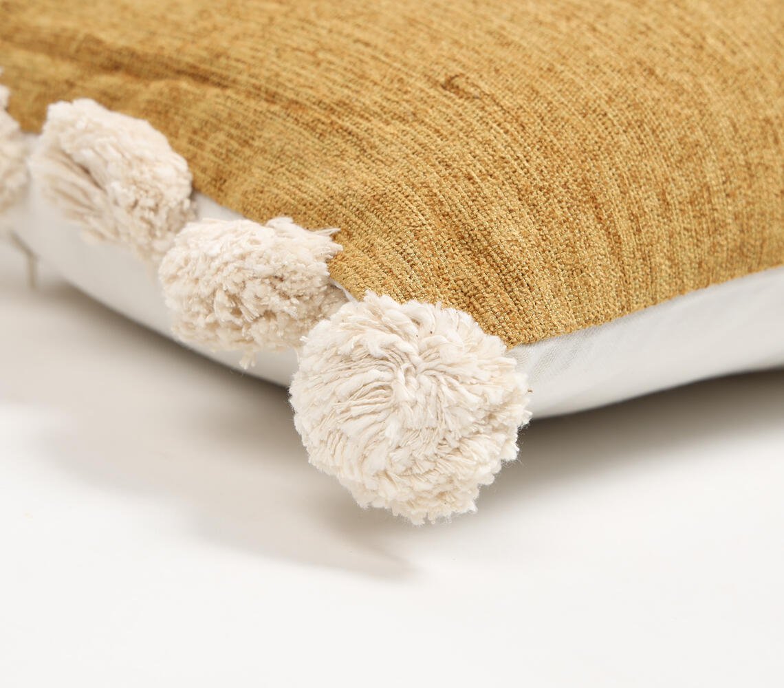 Handgetufte Chenille lumbale kussenhoes met pompons