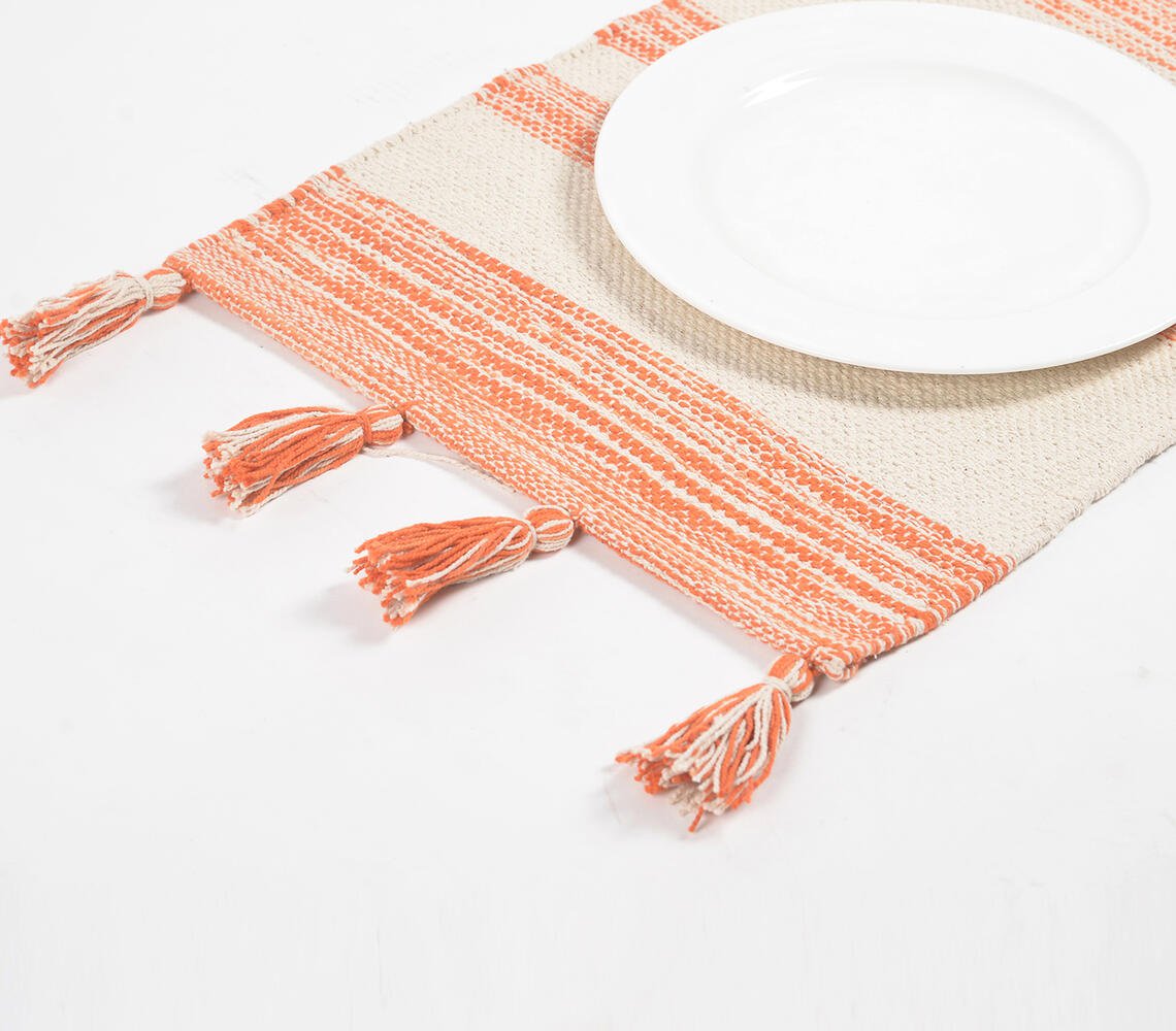 Handgeweven katoenen oranje colorblock placemats (set van 4)