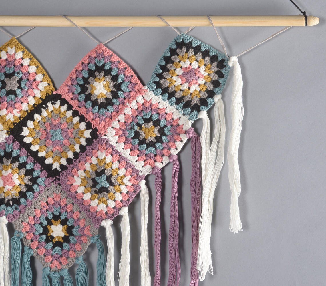 Pastel crochet Fringed Wall Hanging