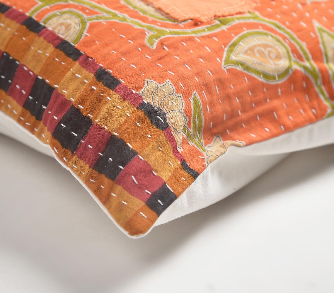 Dream Big' Patchwork Kantha Embroidered Cushion Cover, 20 x 20 inches