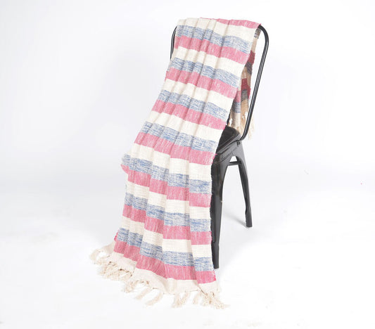 Red & Blue Striped Cotton Tasseled Throw