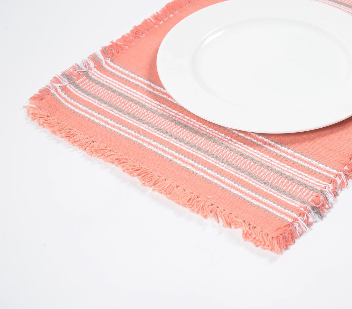 Roze placemats met franjesranden (set van 4)