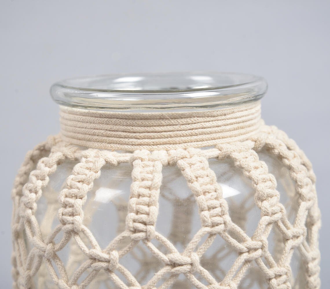 Macrame Knotted Glass Jar Vase