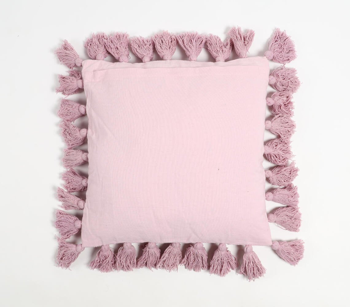 Tasseled Solid Pastel Mauve Cushion Cover