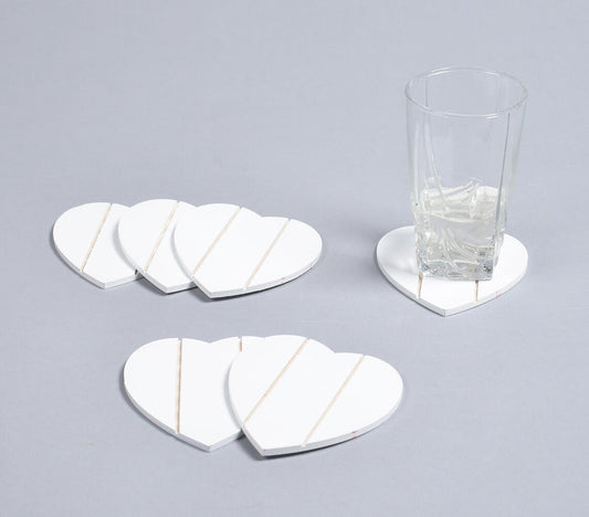 Hand Cut Wooden Heart Coasters with Holder (Set Of 4)