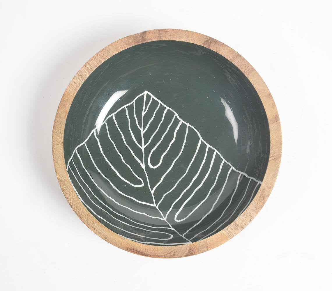 Forest Leaf Enameled & Turned Mango Wood Serving Bowl