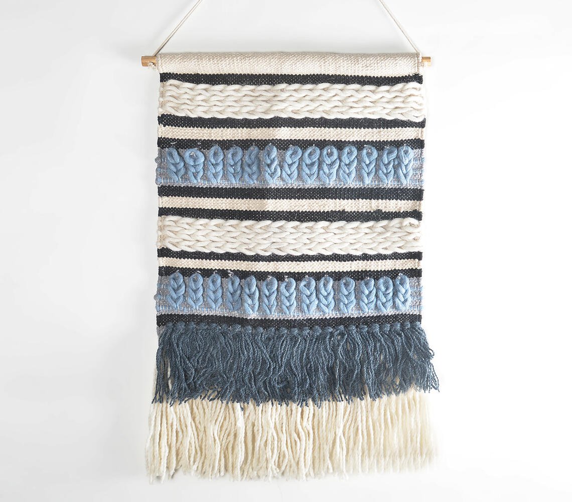 Fringed & Knit Handwoven Wool & Cotton Wall Hanging