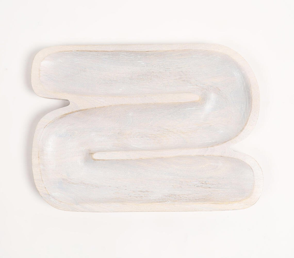 Hand Carved N-Shaped Wooden Serving Platter