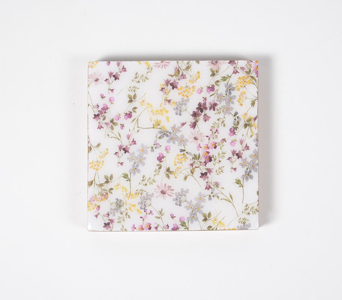 Floral Enamelled Wooden Coasters (set of 4)