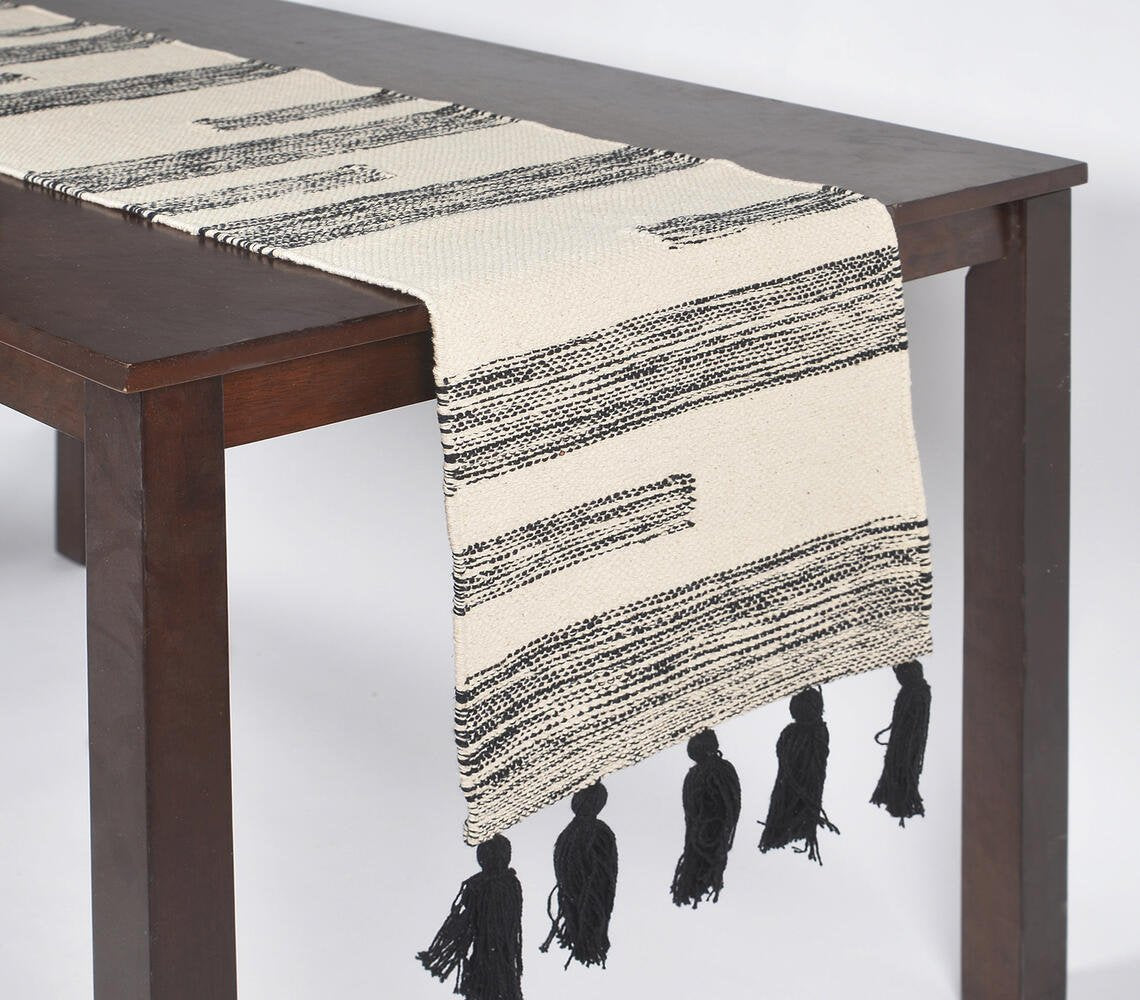 Handwoven Black Lines Monochrome Table Runner