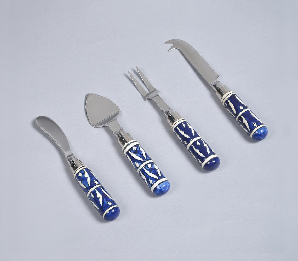 Hand Painted Inky Ceramic & Stainless Steel Cutlery Set